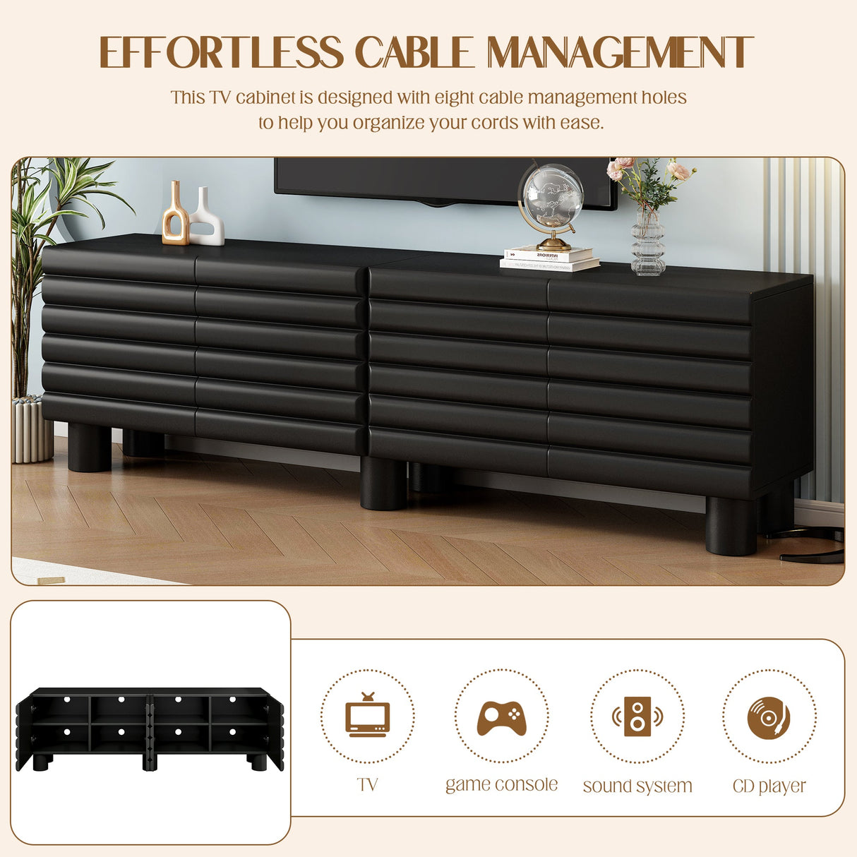 Stylish Thick Wavy Door TV Cabinet with Adjustable Shelves