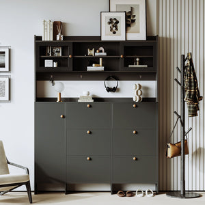 On Trend Multifunctional Tipping Bucket Shoe Cabinet With Storage Shelf & 6 Flip Drawers