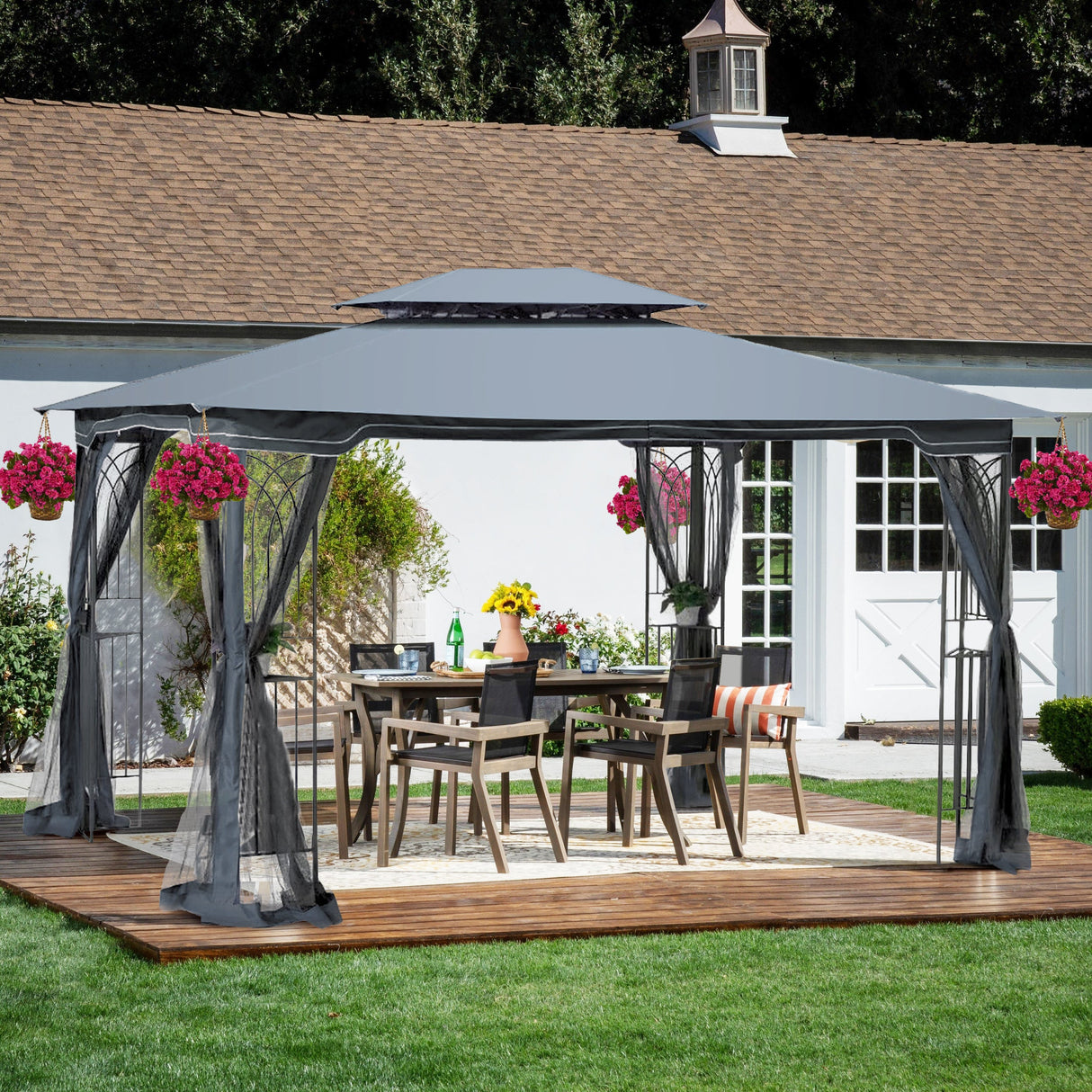 Gazebo tent with double roof & mosquito net