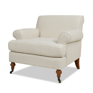 Alana 38' Lawson Accent Arm Chair Metal Casters, Light Beige Linen