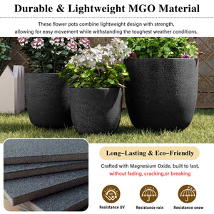 U_Style Lightweight Matte Textured MGO Flower Pot Set of 3