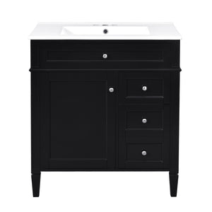 Bathroom Vanity With Top Sink, 2 Doors And 3 Drawers, Freestanding Set With Mirror Cabinet