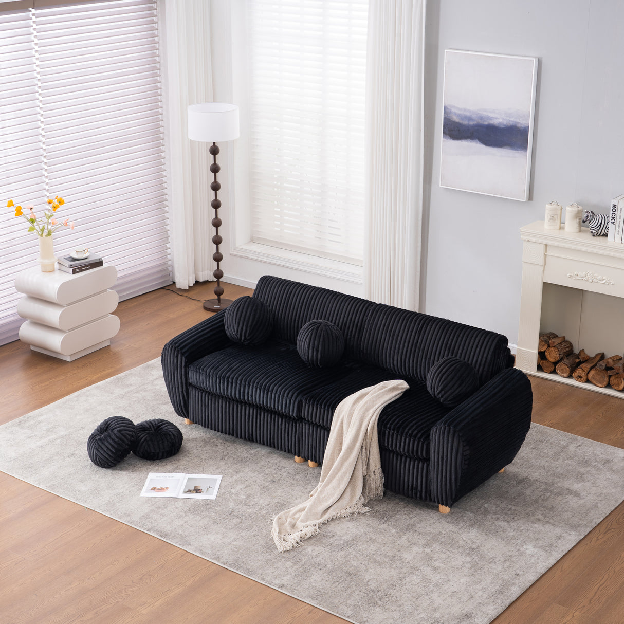 Modern-Sofa-for-Living-Room,-84'-Black-Corduroy-Sofa-Couch-Sofas-&-Sectionals