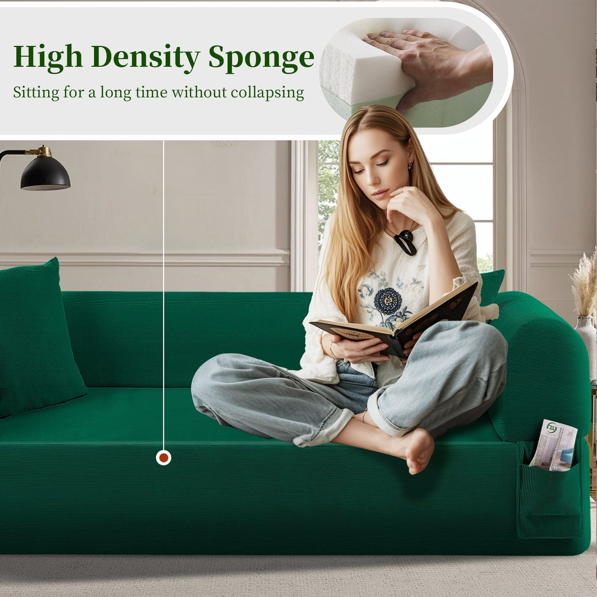 Spring Sofa with High-Quality Fabric Green
