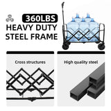 Collapsible Wagon with Wheels - 3 in 1 Lightweight Utility Camping Wagons Carts Foldable (Black)