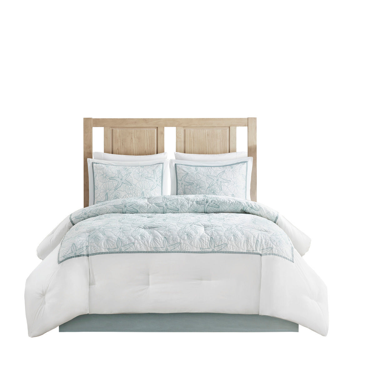 White King Comforter Set with Coastal Embroidery - 100% Cotton