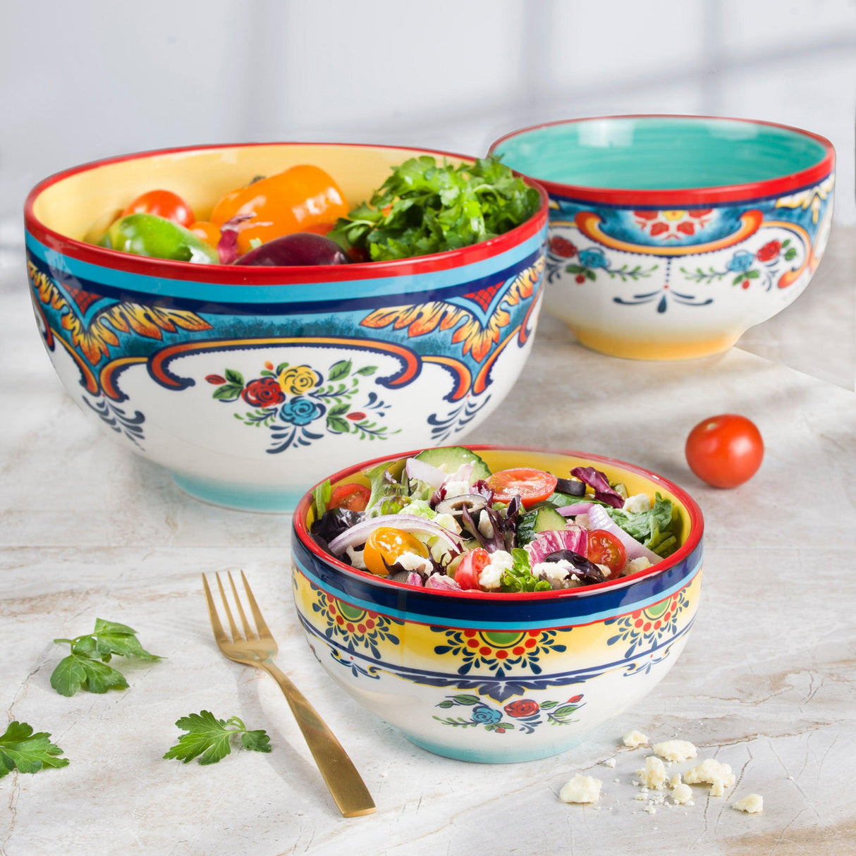 Zanzibar Hand-Painted Serving Bowl Trio