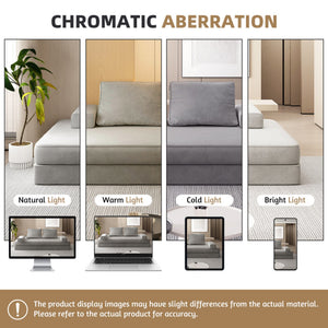 Multifunctional Convertible Sofa Bed With 2 Tumbler Backrests And 2 Pillows, Deep Seat Couch