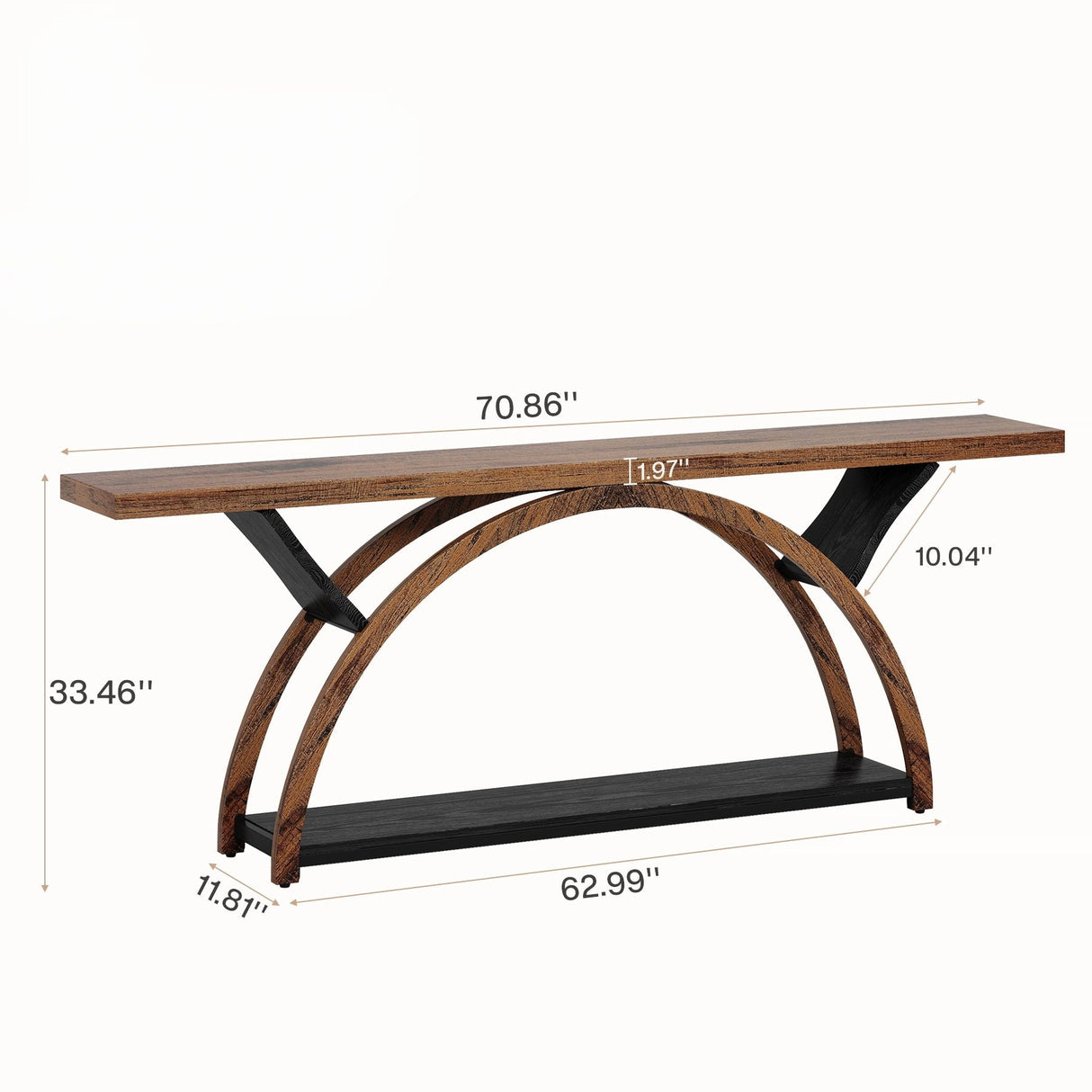 Console Table With 2 Tier Storage And Half Moon Frame For Hallway - Brown / Black