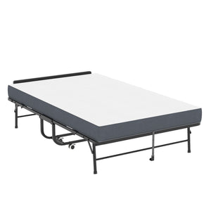 Twin Wide Folding Bed With Adjustable Headboard, Extra Long Rollaway For Tall People, Memory Foam Mattress - Black