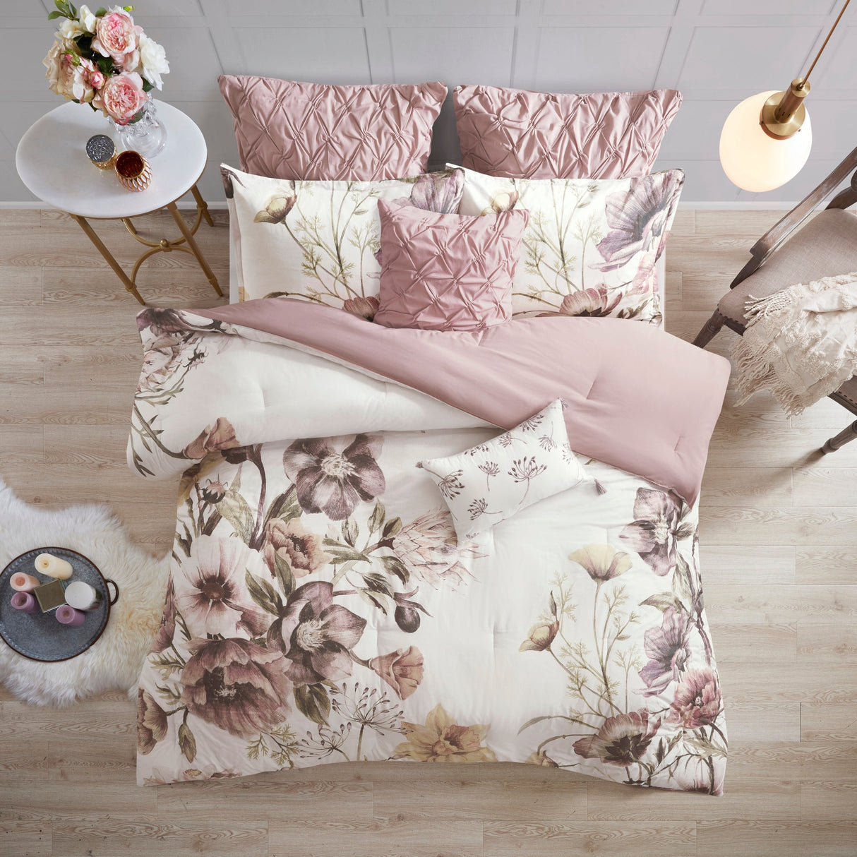 8 Piece Cotton Printed Comforter Set Blush King