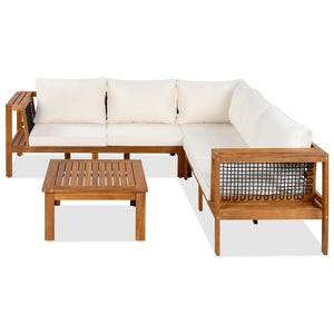 GO 4 Pieces Outdoor Acacia Wood Sofa Set with Coffee Table