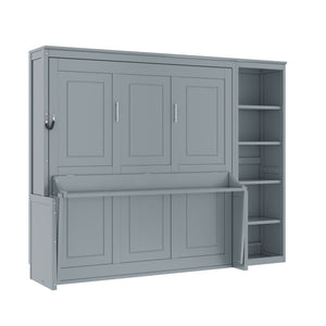 Murphy Bed with Desk and Bookshelf - Solid Pine, Full & Queen Sizes