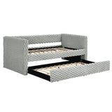 Modern Twin Size Daybed Upholstered Sofa Bed with Pull-Out Feature in Plaid Corduroy Fabric - Dark Grey