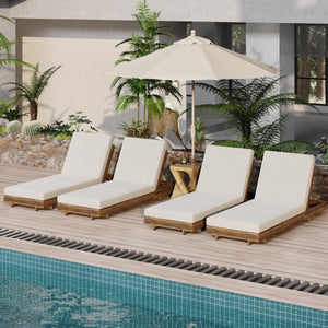 Lounge Chaise Set, Acacia Solid Wood with Cream Lounge Cushion