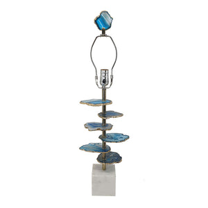 15x29.5 Blue and White Agate Slice Table Lamp with Marble Base