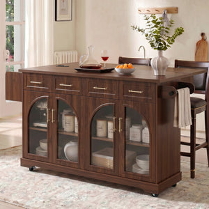 K&K 65" Kitchen Island with Storage & Drop Leaf