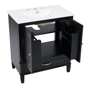 Vintage Style Bathroom Vanity With Sink, Multi Functional Storage, Soft-Closing Door