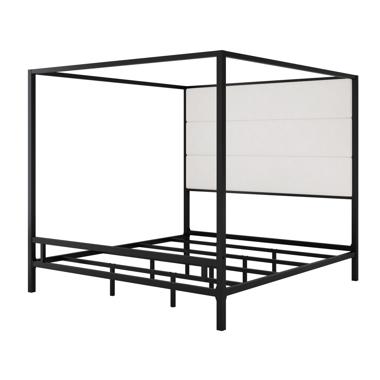 Canopy Bed With Tall Upholstered Headboard, 4 Poster Frame