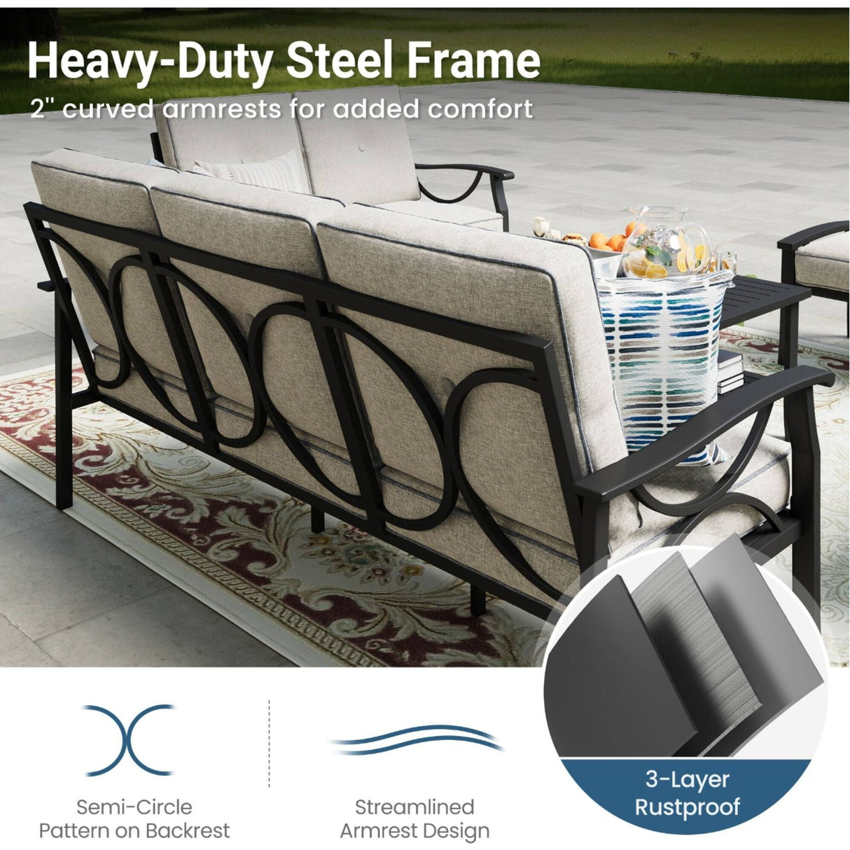 Patio Furniture Set & Coffee Table And Cushions For Backyard