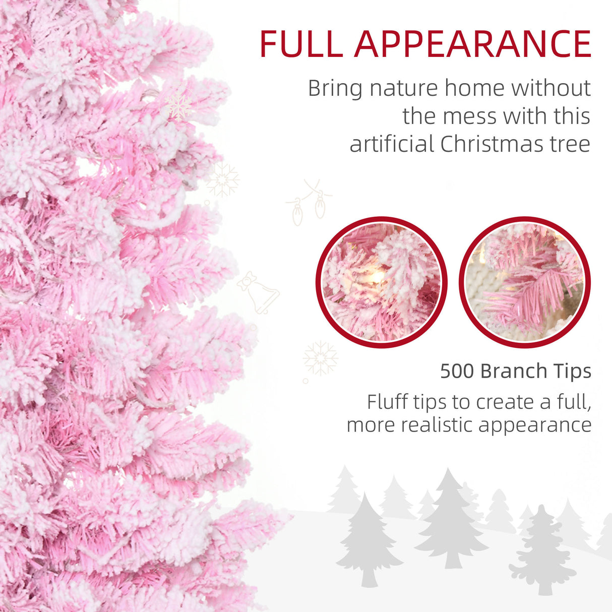 6ft Pre-lit Snow Flocked  Christmas Tree with Pencil Shape,  Pink and White