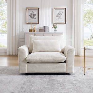 Beige Corduroy Deep Seat Single Sofa Accent Chair
