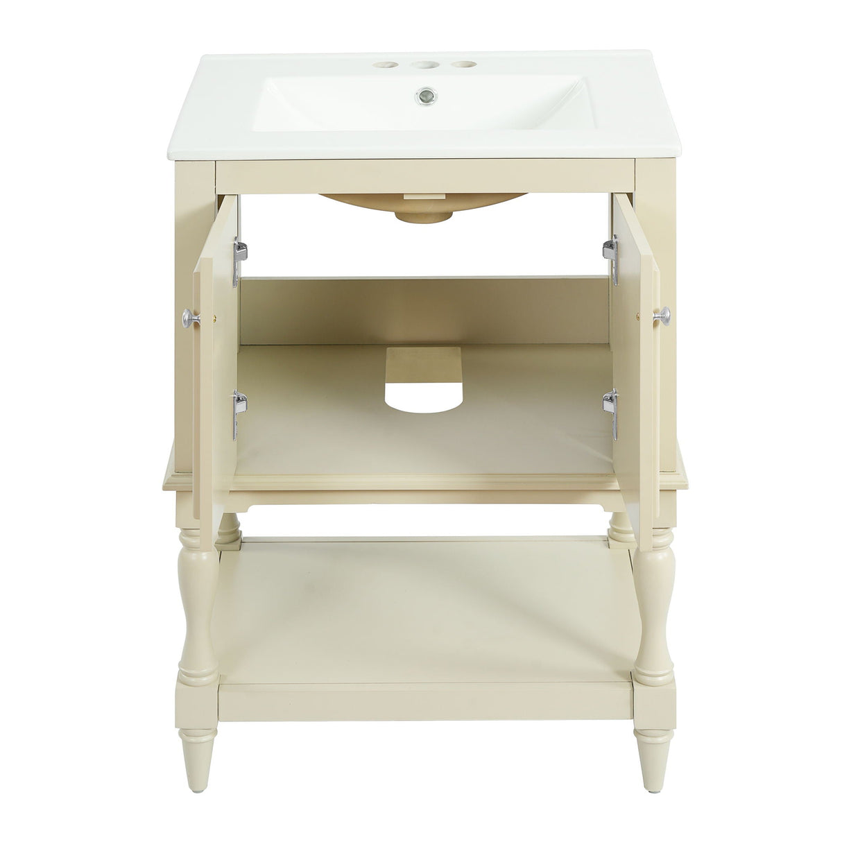 Modern Bathroom Vanity With Sink, Rectangular Cabinet With Open Shelf And Closed Storage