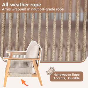 Outdoor Acacia Wood and Rope Patio Chair with Cushions (Set of 2)