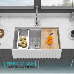 Workstation Single Bowl Apron Front Kitchen Sink - White