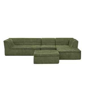 U-Shaped Modular Sectional Sofa With Chaise And Movable Ottoman With Wave-Shaped Armrest