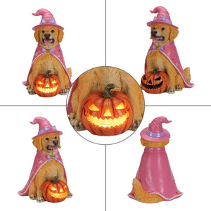 Halloween Golden Retriever Dog Statue with Light-Up Pumpkin - Multicolor