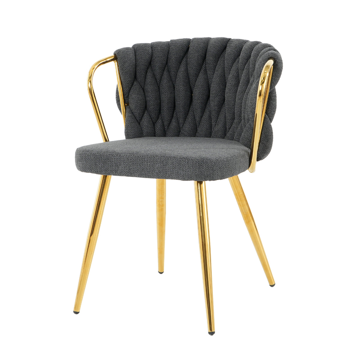 Modern Simple Dark Grey Linen Dining Chair with Gold-Plated Metal Legs, Set of 2