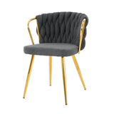 Modern Simple Dark Grey Linen Dining Chair with Gold-Plated Metal Legs, Set of 2