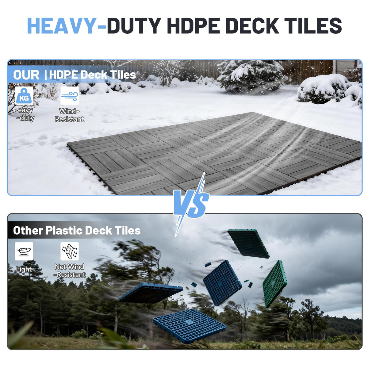 44 Pcs Interlocking Deck Tiles, 12" x 12" HDPE Outdoor Flooring