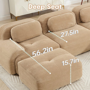 Three-Seat Modular Sofa With 3 Ottomans – Camel