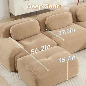 Three-Seat Modular Sofa With 3 Ottomans – Camel