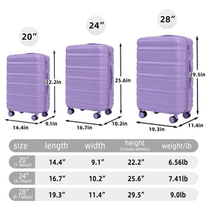 HIFINE TOURIST 20"/24"/28" 3 Pcs ABS Spinner Wheel Luggage Set