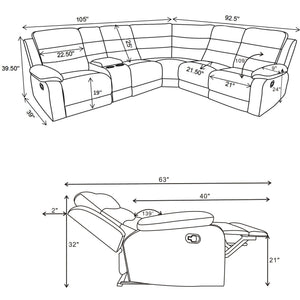 Aaron - 3 Piece Upholstered Sectional - Smoke
