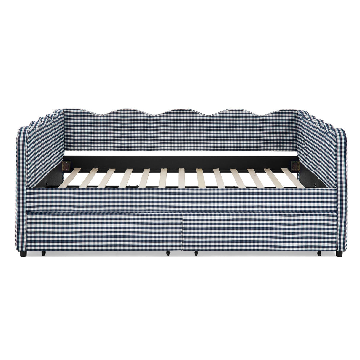 Queen Size Cozy Gingham Daybed with Two Storage Drawers and USB Port