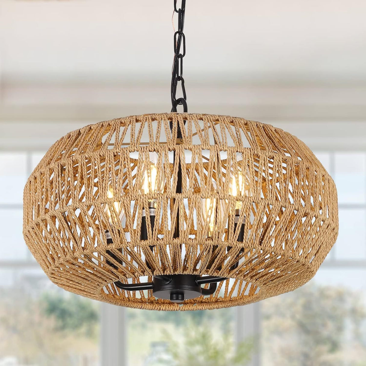 The Handwoven Bohemian Rattan Pendant Light- Adjustable Height