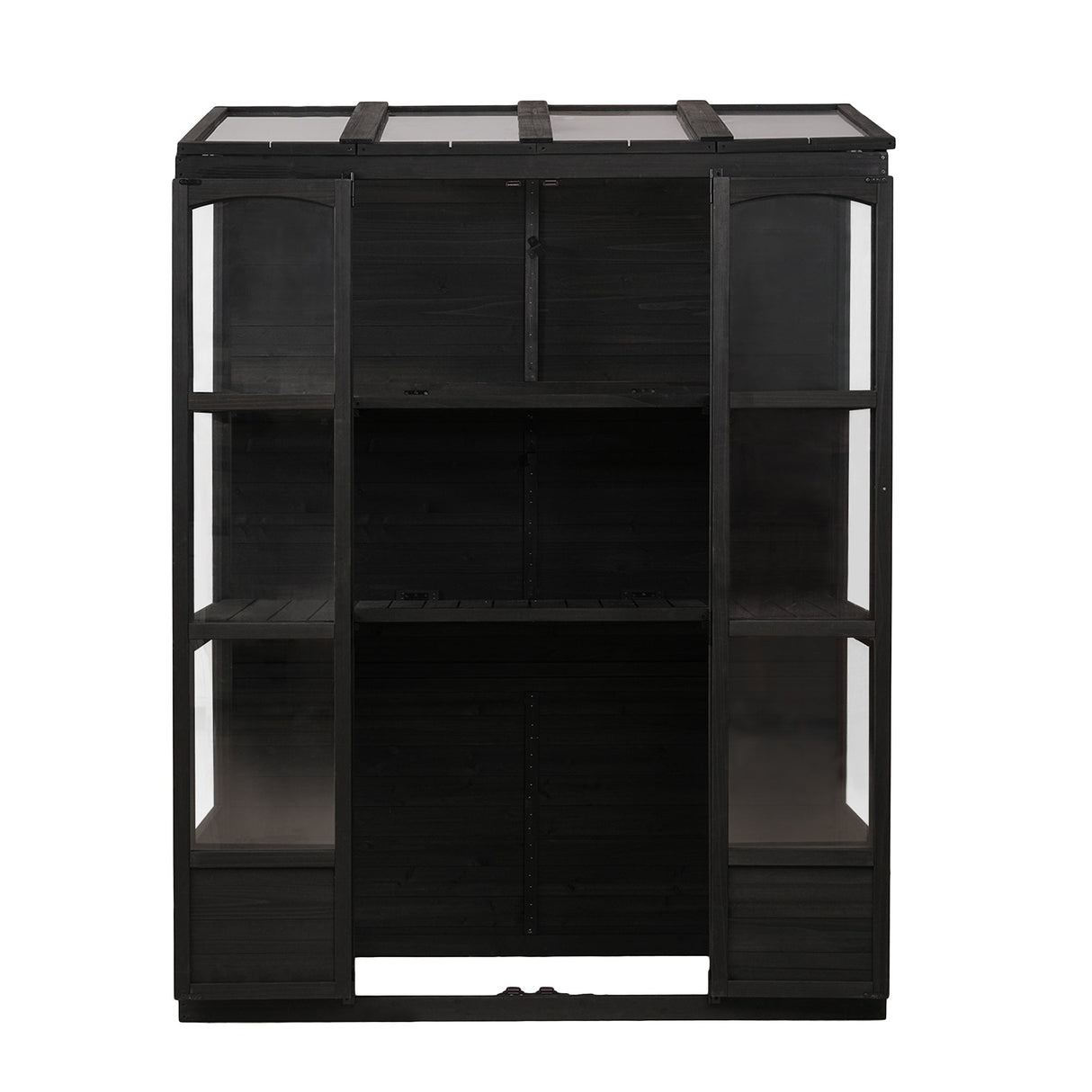 TOPMAX 78-inch Wooden Walk-in Greenhouse with Skylights and Folding Shelves