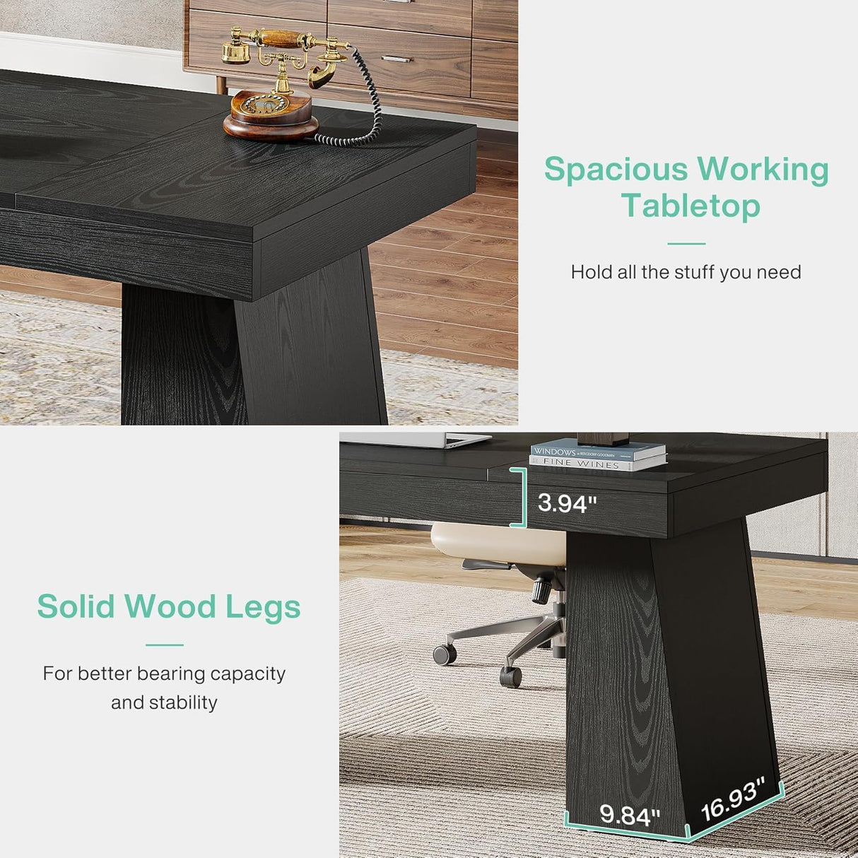 Executive Desk, Workstation With Double Trapezoid Base