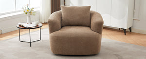 Chenille Upholstered 360° Swivel Chair with Throw Pillow, Dark Brown
