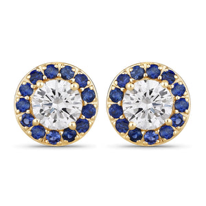 1.52 Carat Genuine Blue Sapphire and Lab Grown Diamond 14K Yellow Gold Earrings
