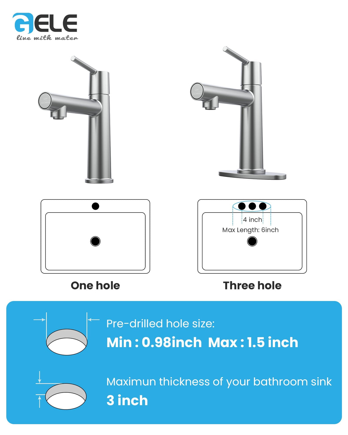 Chrome Single Handle Bathroom Faucet for 1 or 3 Holes