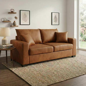 69-Inch Two-Seater Sofa with Foil Fabric and Throw Pillows