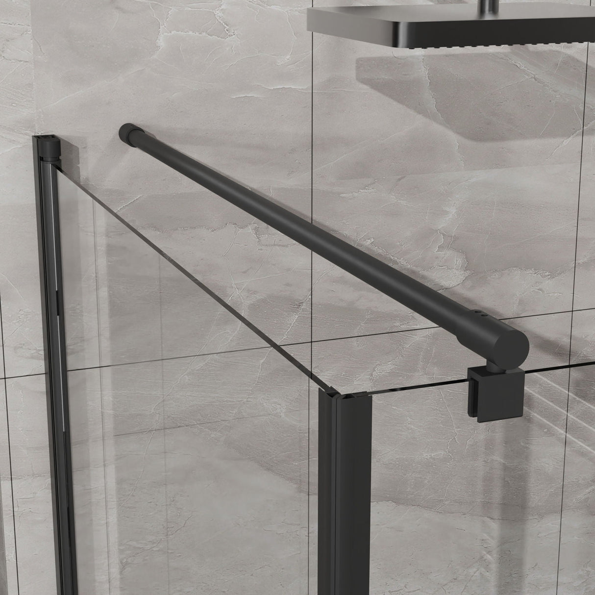 Corner Shower Enclosure, Frameless Pivot Door - Black