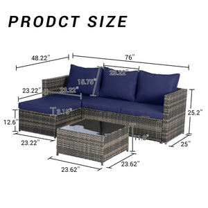 2 Pieces Patio Furniture Set, Outdoor Woven Sectional L-Shaped Patio Furniture