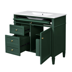 Bathroom Vanity With Mirror Cabinet, Single Sink With 2 Soft Closing Doors And 4 Drawers