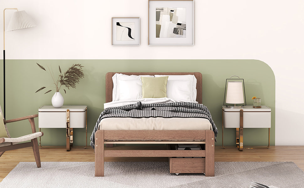 The Space-Saving Rubberwood Twin Bed With Integrated Storage